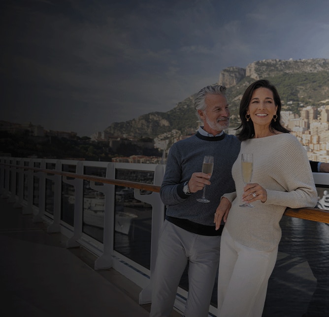 Older couple sailing on a luxury cruise ship