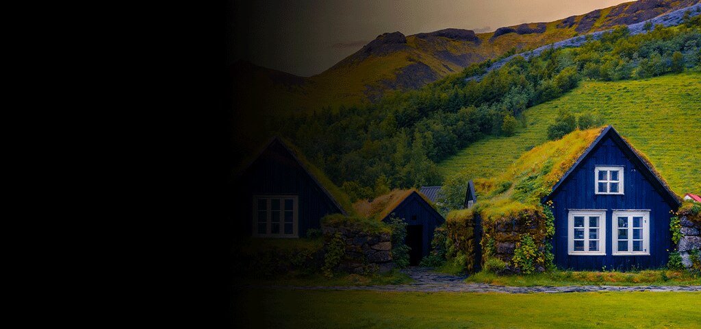 Beautiful cottage nestled in the mountains in Reykjavik, Iceland
