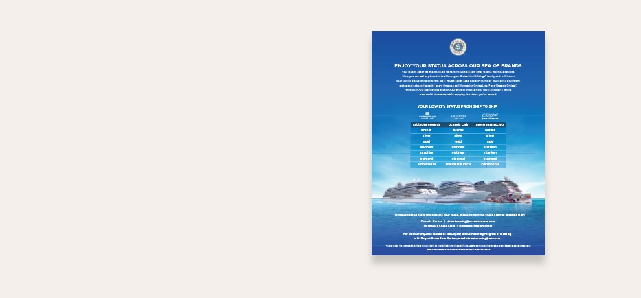 NCLH loyalty status honoring program flyer