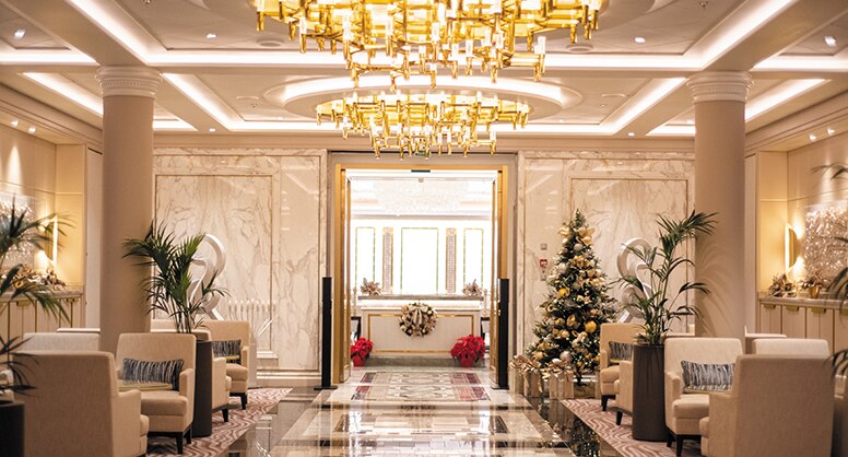 Christmas tree and decorations onboard regent seven seas cruise ship