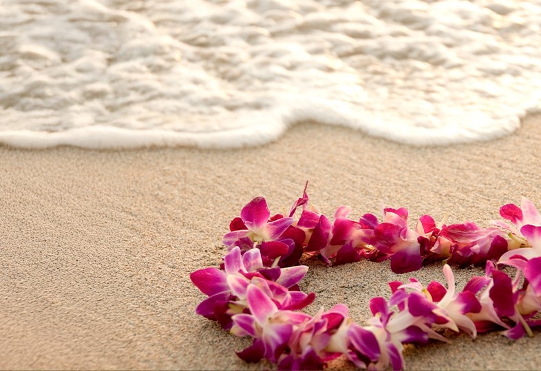 Lei laying on the sands of a Hawaiian beach