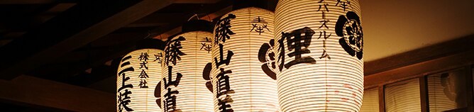 Japanese lanterns in decorative arrangement