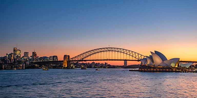 Sunset view of the Sydney Opera House, NSW, Australia