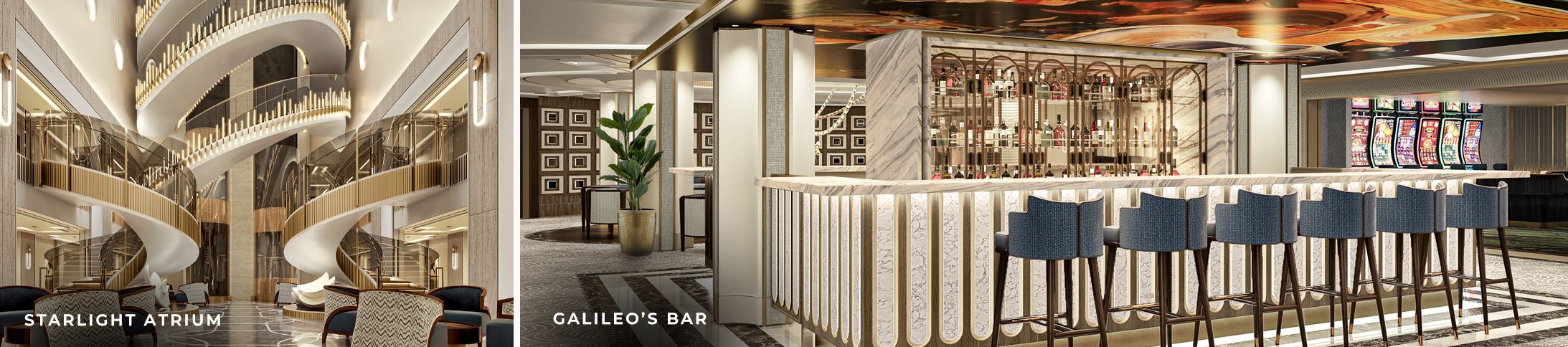 Starlight Atrium and Galileo’s Bar on Seven Seas Prestige